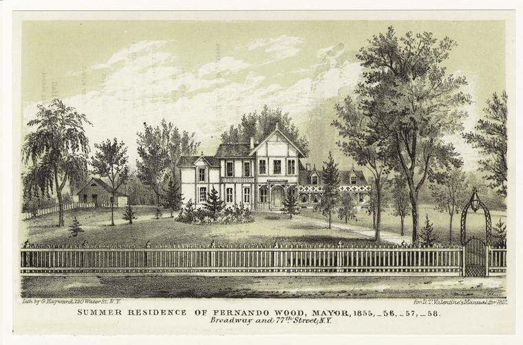 Mayor Fernando Wood’s Mansion on West 77th Street and Broadway, typical of the homes of the wealthier West Siders in the mid 1800s. (NYPL)